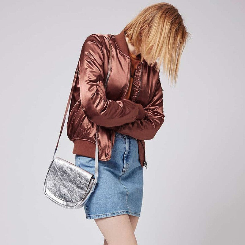 Women Ladies Satin MA1 Bomber Jacket Vintage Summer Coat Flight Army Biker Retro