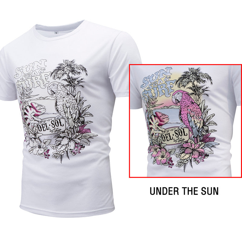 Fashion Photochromism T-shirt With parrot & chameleon Print