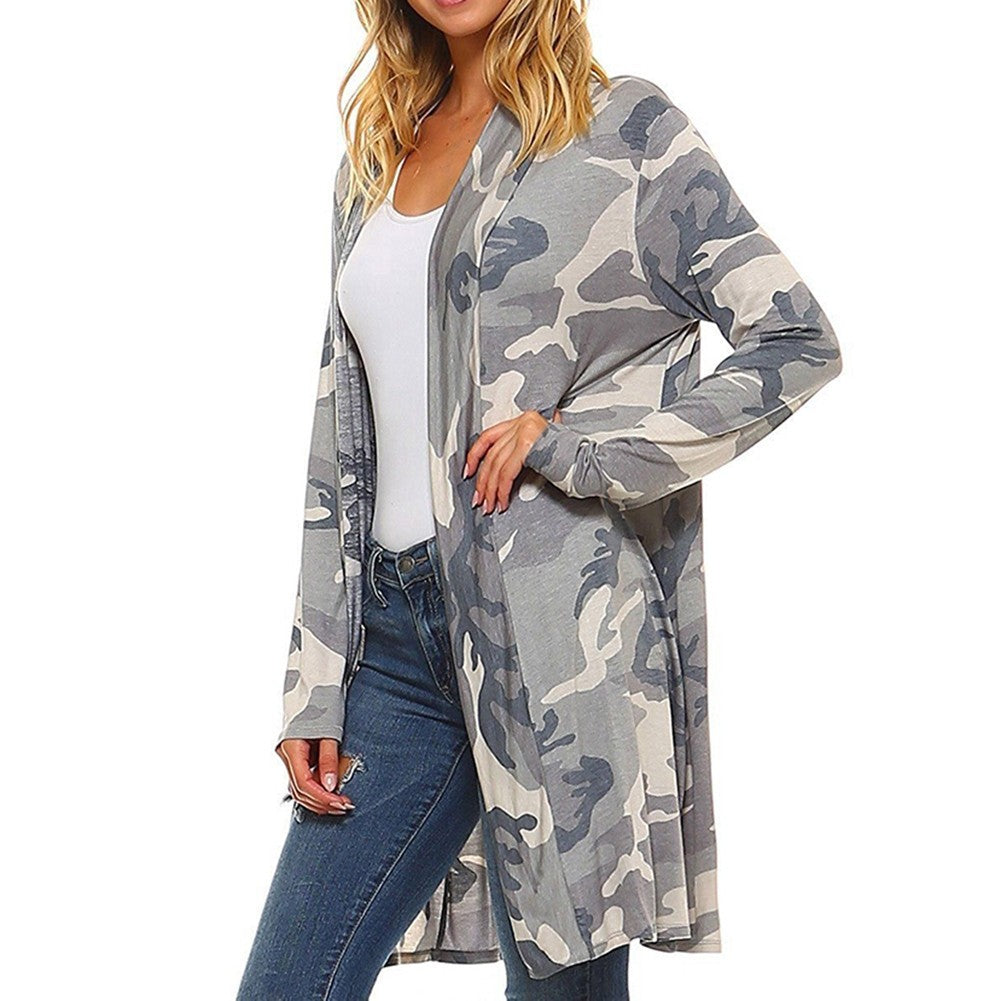 1 Pcs Womens Casual Cardigan Loose Sweater Camo Long Sleeve Outwear Jacket Coat Tops