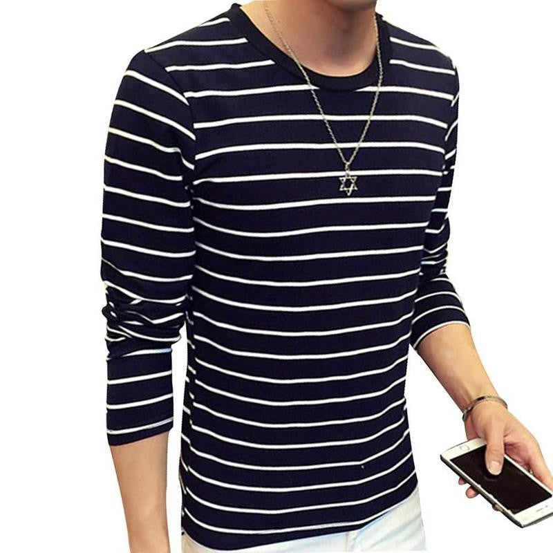Men&#39;s 3/4 Sleeve Striped T shirt Basic Tee Stretch Casual Leisure Tops Blouse