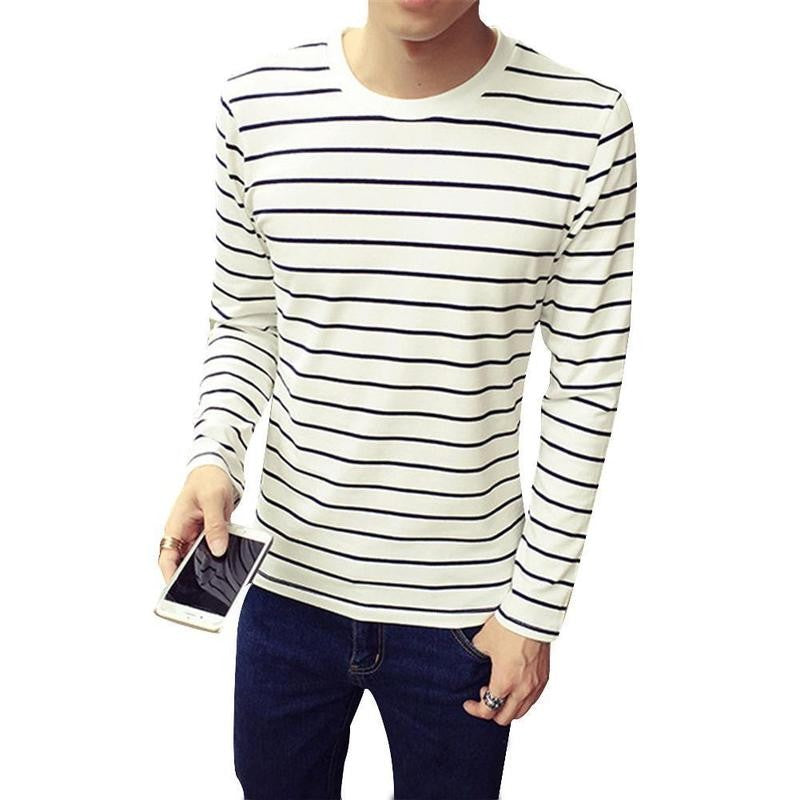 Men&#39;s 3/4 Sleeve Striped T shirt Basic Tee Stretch Casual Leisure Tops Blouse
