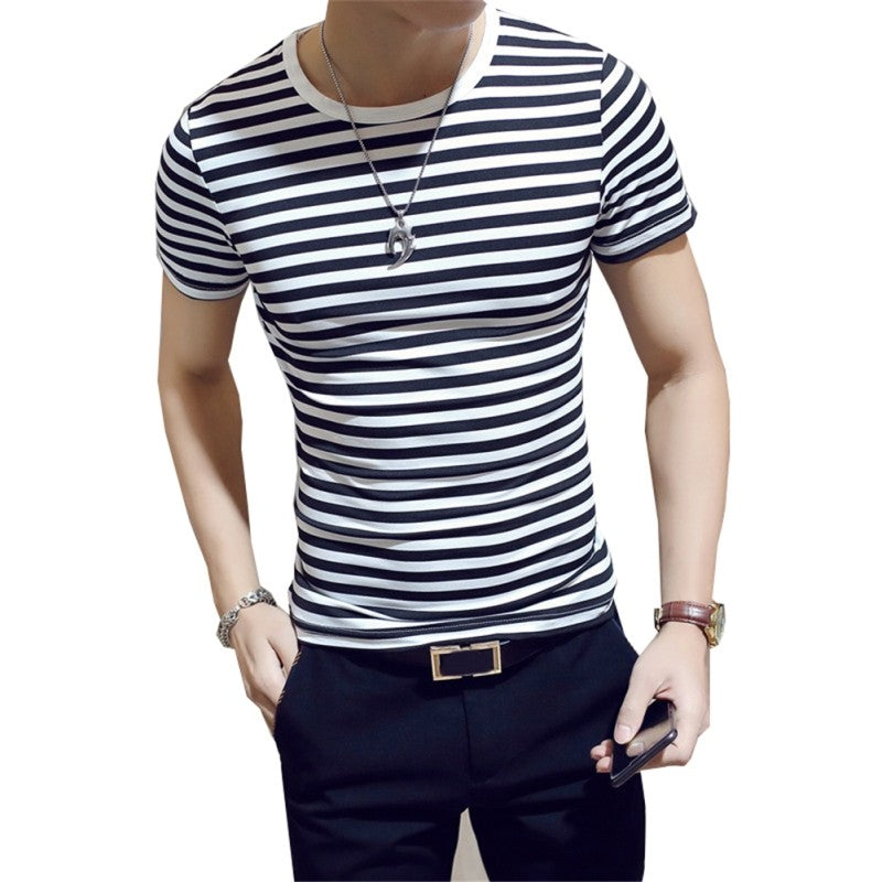 Men Stylish Top Slim Fit Casual Fashion T shirts Striped Shirt Short Sleeve Tee
