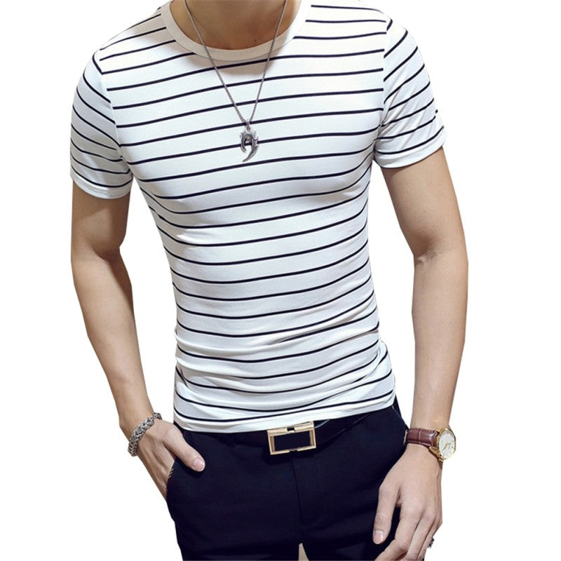 Men Stylish Top Slim Fit Casual Fashion T shirts Striped Shirt Short Sleeve Tee