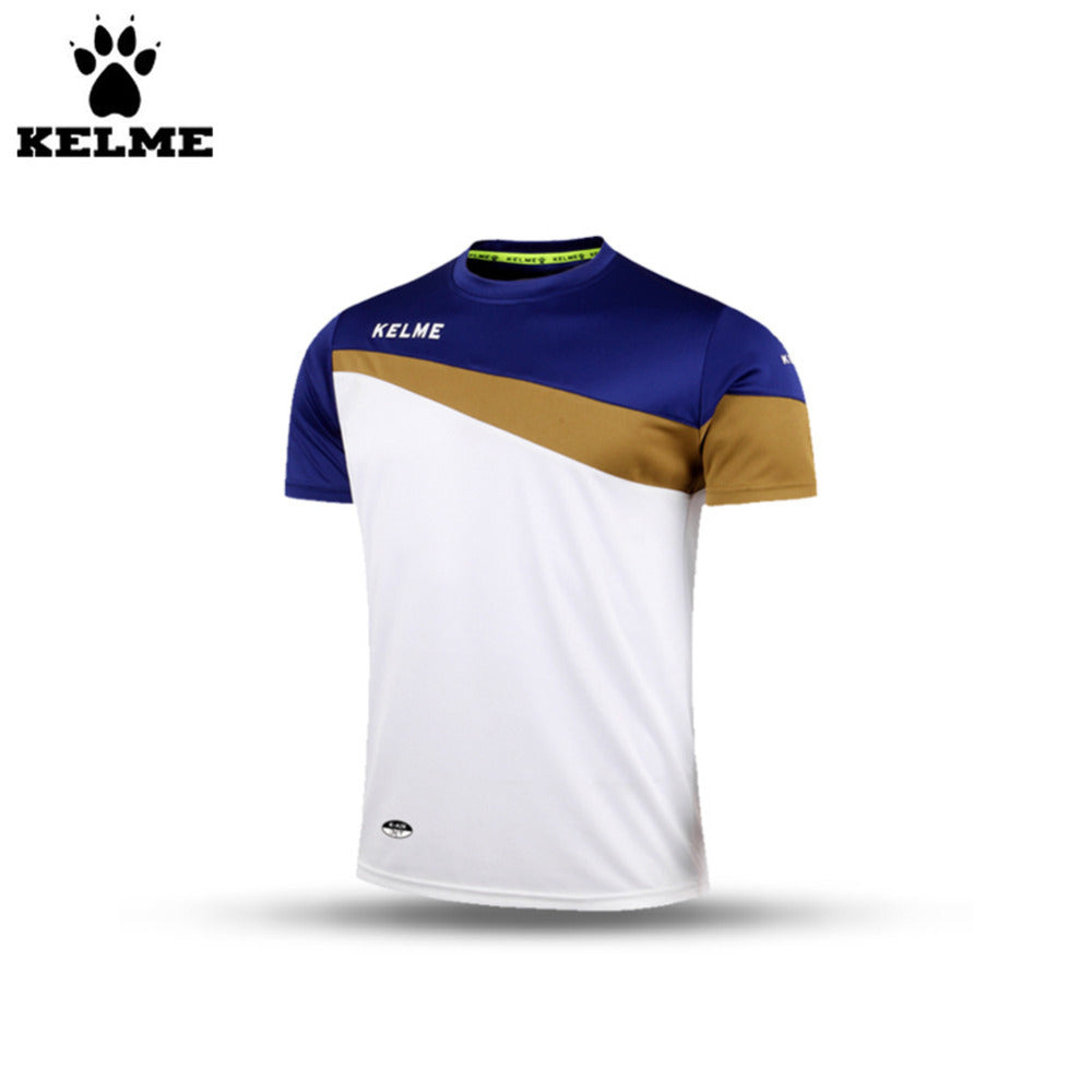 Kelme K15Z219 Men Summer O-Neck Short Sleeve Football Tops White Royal Blue Gold