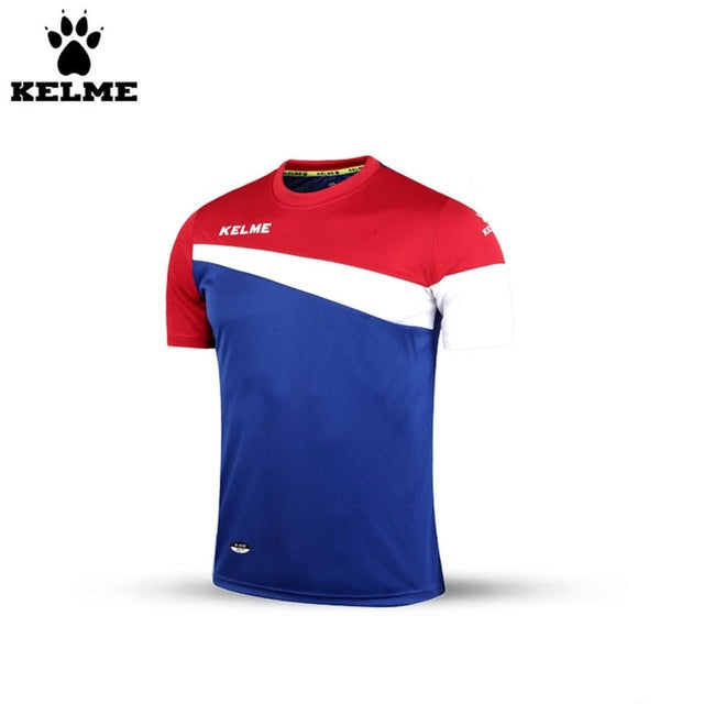 Kelme K15Z219 Men Summer O-Neck Short Sleeve Football Tops White Royal Blue Gold