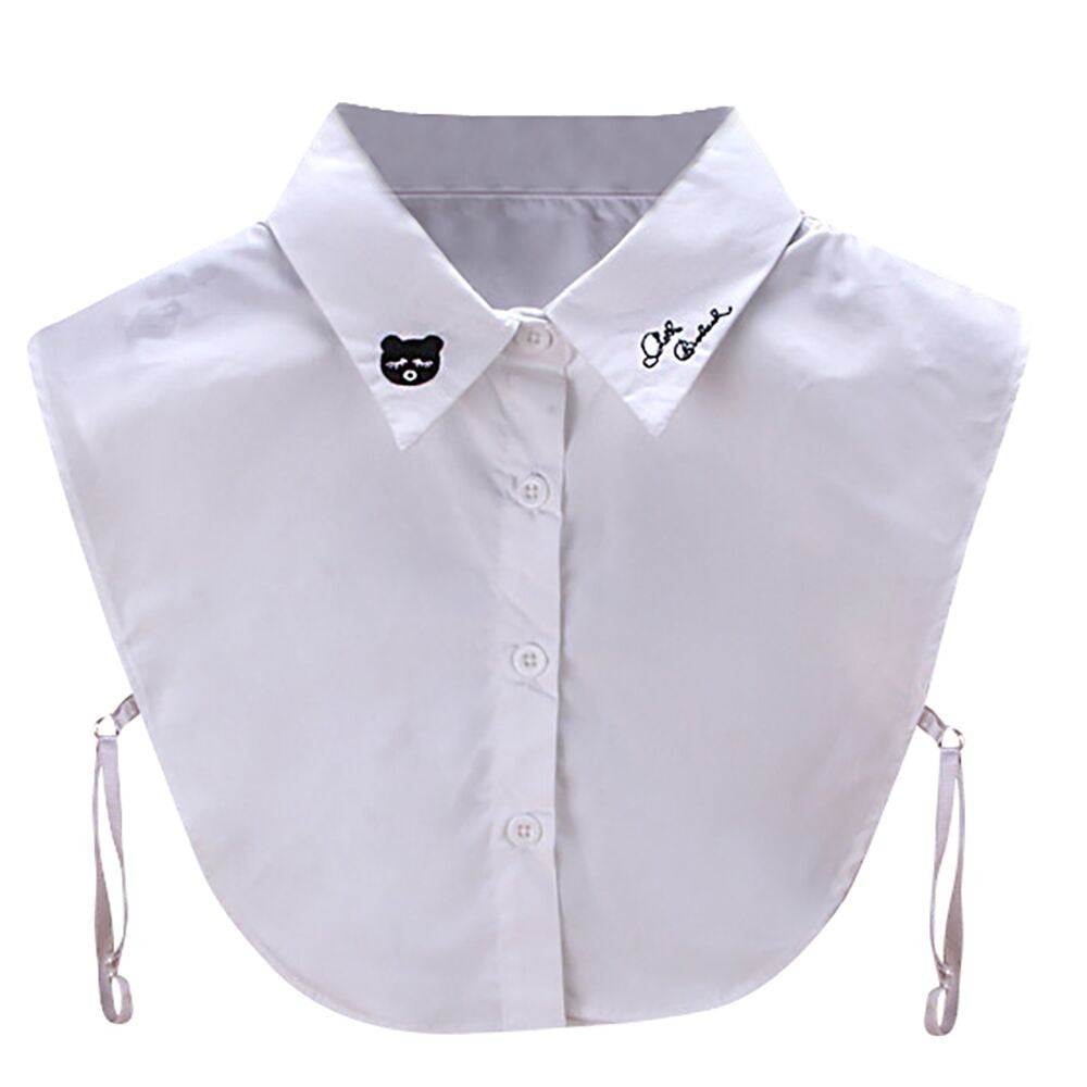 Women New Bear Embroid Blouse False Collar Clothes Shirt Detachable Collars