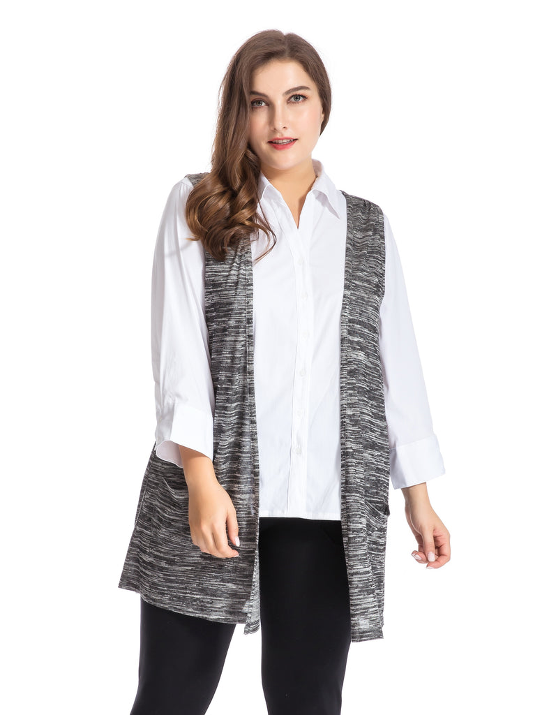 Chicwe Women's Plus Size Melange Knit Vest Cardigan Style with Pockets US16-26