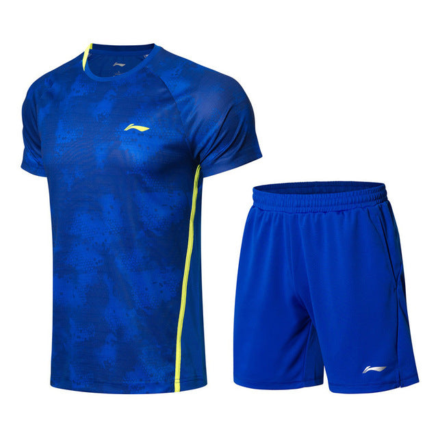 Li-Ning Men's Badminton Suits T-shirt+Shorts Set Competition Breathable AT DRY Comfort LiNing Sports Suit Sets AATN031 MSY180