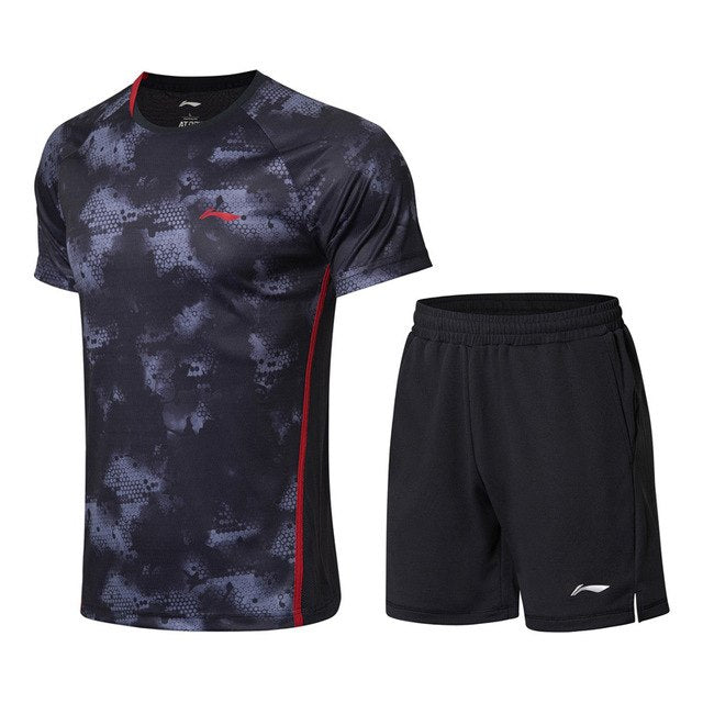 Li-Ning Men's Badminton Suits T-shirt+Shorts Set Competition Breathable AT DRY Comfort LiNing Sports Suit Sets AATN031 MSY180