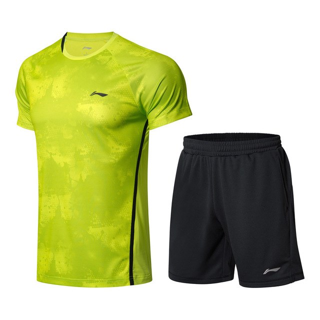 Li-Ning Men's Badminton Suits T-shirt+Shorts Set Competition Breathable AT DRY Comfort LiNing Sports Suit Sets AATN031 MSY180