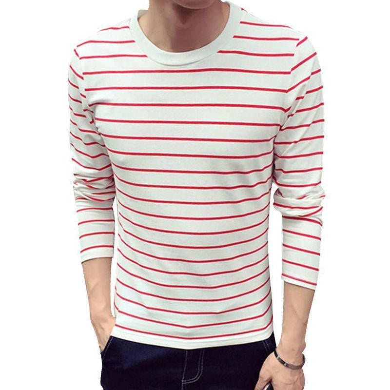 Men&#39;s 3/4 Sleeve Striped T shirt Basic Tee Stretch Casual Leisure Tops Blouse